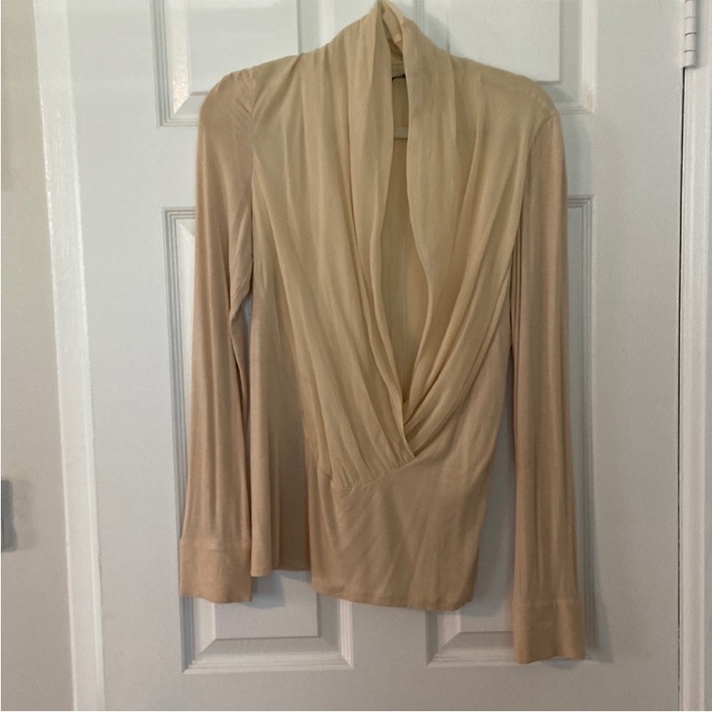 Guess by Marciano Draped Neck Tan Blouse